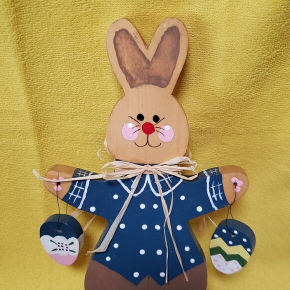 Vintage Hand-Crafted Wooden Easter Bunny Decor - 11" High - Picture 6 of 7